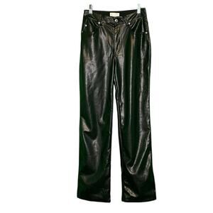 H&M black faux crocodile leather straight leg pants size 4